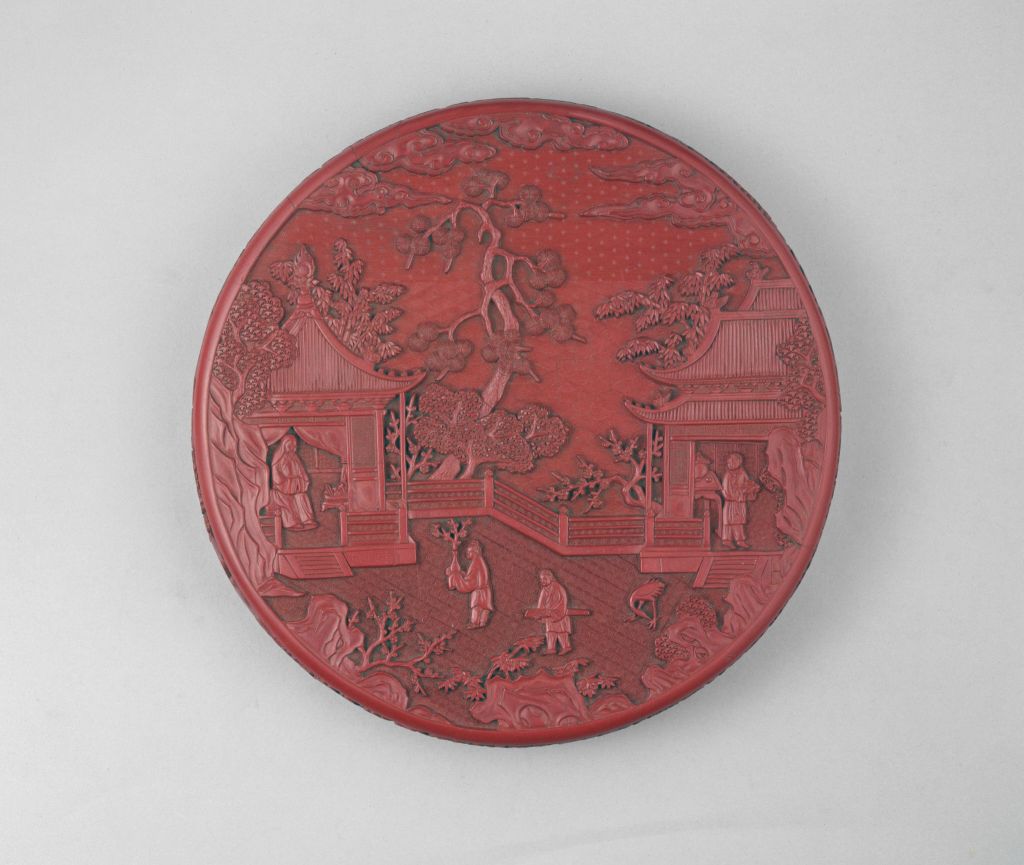 图片[2]-Carved red plums, wives and cranes round box-China Archive